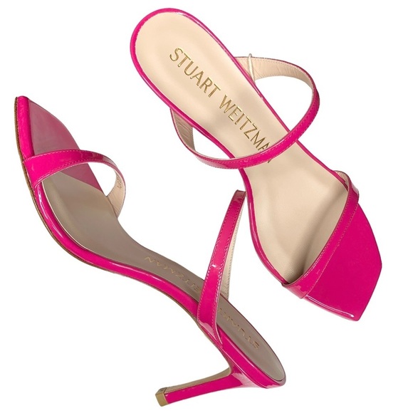 Stuart‎ Weitzman Aleena 75 Peonia Pink Patent Slide Sandals - Picture 1 of 5